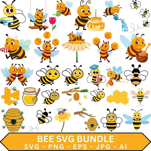 Bee SVG Bundle, Honeycomb, Bumble Bee Clip Art (digital Download) - Etsy