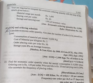 Calculate economic order quantity. Also state the number of ord... | Filo