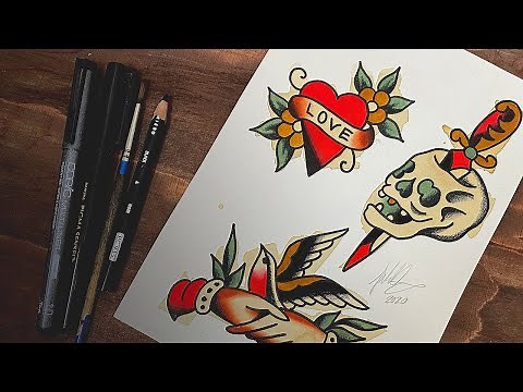 Painting TATTOO FLASH using Color Pencils [HOW TO]