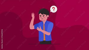 An animated video of a male figure who is confused and thinking, scratching his head in search of a solution, 4k stock footage excellent for motion graphic animation, and explainer videos.