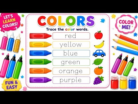 Learn Colors and Trace Color Words 🎨 | Red Yellow Blue Green for Kids