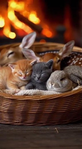 Snuggle Symphony: Baby Animals Cozy Fireplace ASMR