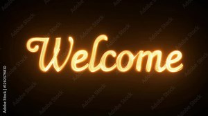 Welcome with neon text effect, text motion, animation effect, easy multiplication, and 3D text effect.
