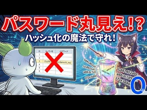 【Web開発セキュリティ】盗まれたパスワードが丸見えなのだ！？「平文保存」の恐怖と、二度と元に戻せない「ハッシュ化」の魔法😭【ハッシュ化】