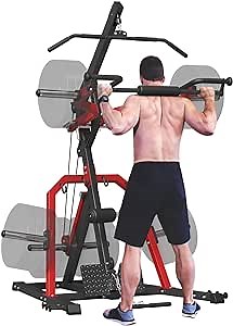 Leverage Gym, GMWD Lever Gym with Weight Bench, 2055LB Chest Press Machine for Strength Training, Adjustable Cable Machine Equipment for Home Gym(Blue with Red Bench)