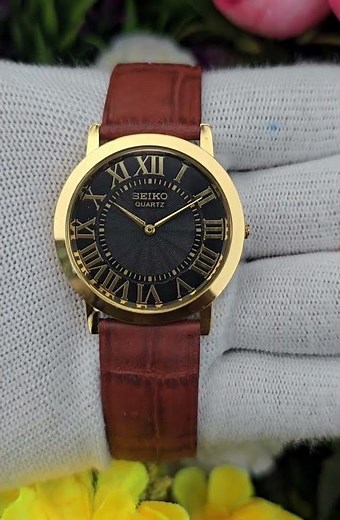 Vintage Seiko Quartz Gold Tone Black Roman Dial Men's Watch | DM For buy What's App +919307804644