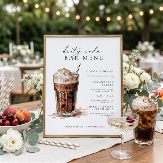 Dirty Soda Bar Menu Sign Template | Editable Canva Bar Sign | Wedding Bar Sign | Bridal Shower Bar Menu | 8x10 Printable - Etsy