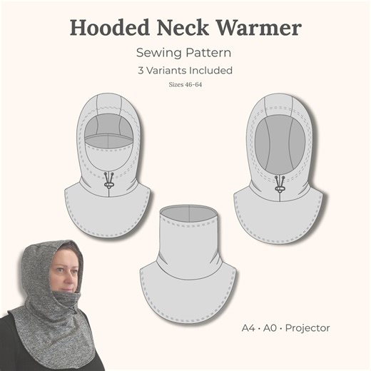 Hooded Neck Warmer Sewing Pattern PDF | Sizes 46–64 | 3-in-1 Hood & Neck Gaiter | A4 A0 Projector - Etsy
