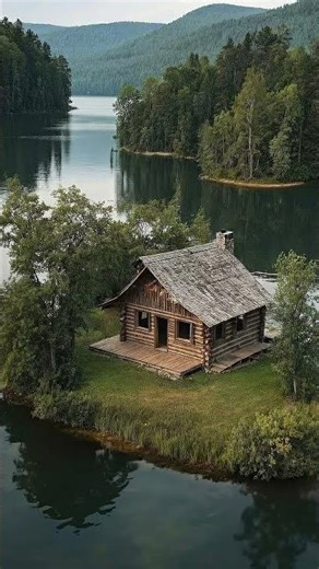 Building a Dream Island Cabin: 4 Seasons Timelapse 🌲🏔️ #shorts #timelapse