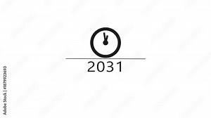 Counting clock animation. Counting new year's clock number. Counting years from 2026 to 2035 animation.