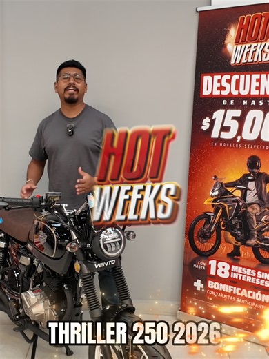 La rebeldía sobre una Thriller 250 a tu alcance con los precios especiales por #HotWeeks 🔹 Motor 250 cc y 18 HP 🔹 Estilo que no pasa desapercibido 🔹 Tecnología VenTec Porque el tráfico y la carretera son parte de la diversión. ¡No lo pienses más y estrena ya!🔥