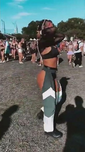 Crazy hot raver girl booty shake dance at the festival