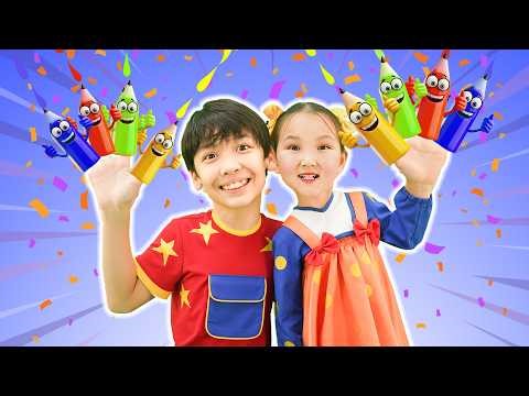 Colorful Pencil Finger Family 2 🖍️ Learn Colors & Color Mixing for Kids 🌈 | Finger Family Song
