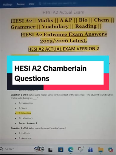 HESI A2 Chamberlain Questions #hesia2examanswers #hesia2exam #hesia2 #hesiexams #creatorsearchinsights