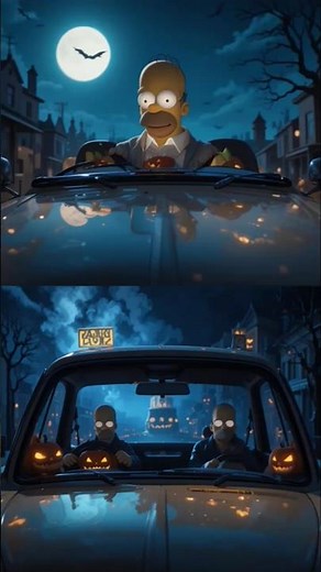 Cute ➜ Spooky Simpsons 🎃🚗 | Halloween Night Road-Trip Transformation #simpsons #ytshorts #horror