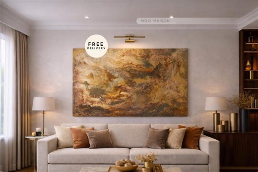 Hand Painted Large Abstract Gold Brown Textured Canvas Painting, Modern Luxury Statement Artwork