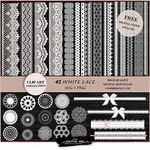 42 White Lace SVG and PNG, White Lace Borders and Circles for Scrapbooking Supplies, Albume Design, Digital Planner, Lace Clip Art, Freebie - Etsy