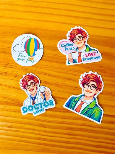 Stardew Valley Harvey Sticker Pack - Set of 4 Vinyl Gamer Stickers | Cozy Game Fan Art Gift - Etsy