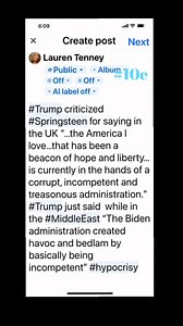 #Trump criticized #Springsteen for saying in the UK "…the America I love…that has been a beacon of hope and liberty…is currently in the hands of a corrupt, incompetent and treasonous administration." #Trump just said while in the #MiddleEast “The Biden administration created havoc and bedlam by basically being incompetent” #hypocrisy Lauren Tenney Talk with Tenney #theboss #thetyrant #borntorun #trampslikeus | Lauren Tenney