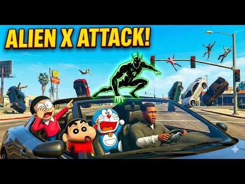 😱 Alien X ATTACK! Holiday Plan Bisket 😱 | Franklin Shinchan Doraemon GTA 5 Telugu