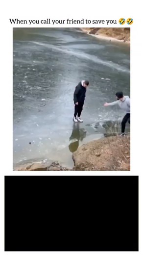 guffvibes on Instagram: "The video captures a hilarious and unexpected moment of 'betrayal' between two friends beside a frozen lake or pond. The Setup: One friend is standing a little way out on the slippery, partially frozen ice. The other friend is standing safely on the solid ground near the edge, trying to help the first friend get off the ice. The Climax: The friend on the ground reaches out and grabs the hand of the friend on the ice. Instead of gently pulling him to safety, the friend on