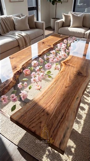 Pink Flowers Floating in Glass‑Like Epoxy Table 💎🌸