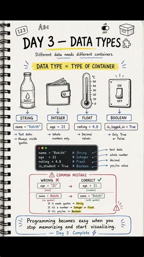 The data type mistake that breaks AI code later — Day 3/100: Python → AI Engineer