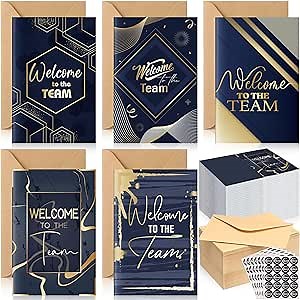 100 Sets Welcome to the Team Cards with Envelopes and Stickers 4 x 6inch Blank Inside Welcome Cards for New Employees Hire Thank You Gifts for New Employees