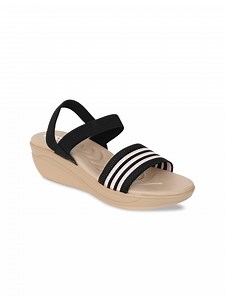 Buy Zyla Black Striped Wedge Sandals -  - Footwear for Women