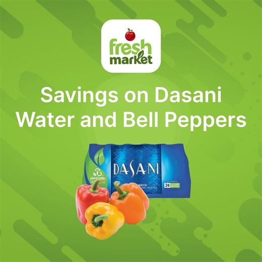 Great deals from our weekly ad include Red, Gold or Orange Bell Peppers for only 99¢ and 24 pk. of Dasani Water for $2.99. | Fresh Market