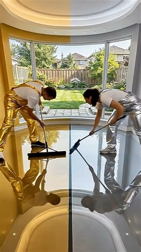 THIS DOUBLE FLOOR IS JUST AMAZING!💛🤍😱 Gold & Silver Epoxy Luxury Floor 💎💖 #epoxy #epoxyfloor