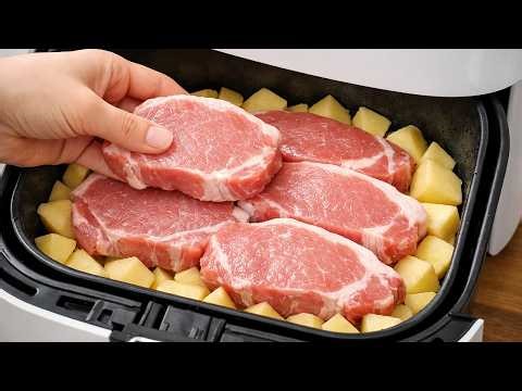 Pork & Potatoes in Air Fryer Tastes Better Than a Restaurant! No Oil, Just Crispy!