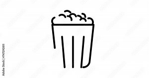 pop corn animated outline icon on white background. pop corn 4k video animation for web, mobile and ui design