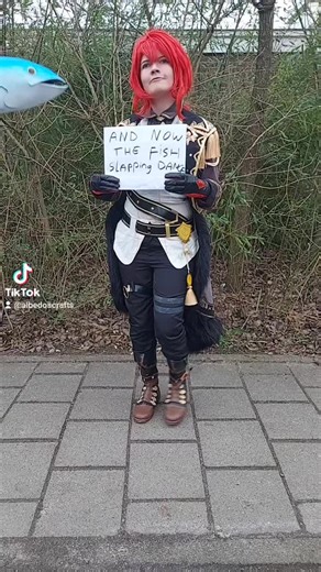 the Fish slapping dance. @nikstercosplay as #hillychurl me as #diluc #genshincosplay #fyp #diluccosplay #genshinimpact #genshin #cosplay #dutchcosplay