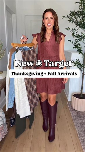 Lisa Marie | Petite Fashion (5’3) on Instagram: "Comment TARGET below to shop these Thanksgiving outfits + new fall arrivals from Target!🎯🍁🍂 Plaid skirts + suede dresses + floral skirts and lace tops😍 I love how comfy the pull-on pants are, too! Direct URL: https://liketk.it/5sstN #thanksgivingoutfit #friendsgiving #falloutfits #fallstyle #suededress #plaidskirt #targetstyle"