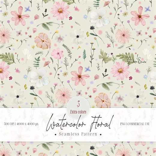 Watercolor Wildflowers Seamless Pattern Hand Drawn Cottagecore Floral Digital Paper for Crafts Fabric Project Scrapbooking Commercial Use - Etsy