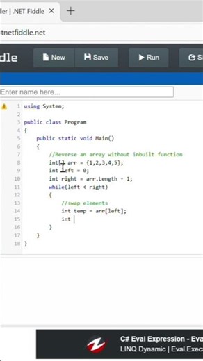 Reverse Array in C# Without Built-in Function 🔥 | Interview Trick #coding #csharp #dotnet #shorts