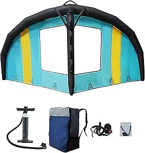 Foil Wing Kite Handheld Inflatable Wing Foil Kitesurfing Wingsurfer Kite for Snow Surfing Ski Surfing and has a Backpack, Surf Leash and Repair Kit with Window Design (5m2-Blue foil Wing)