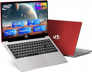 2025 Newest Laptop, 15.6-Inch FHD Display Laptop 16GB RAM 1TB with Intel Quad Core-12th N100(Up to 3.4GHz), ROM Business Laptop Computer, Fingerprint, Type C, Windows 11 Home, Red