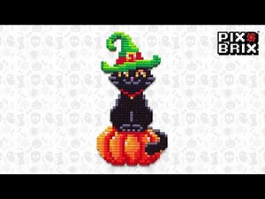 Cute Halloween Cat with a Witch Hat - Pix Brix Instructions