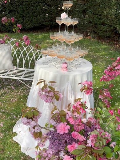 Penny Baldry on Instagram: "When you consider each and every element of your day it can become something unforgettable ✨ I love creating drinks stations and towers that are a showstopper moment for the day again. Have you considered your drinks styling? Images @auroragreyphoto Flowers @brackenandtwineflowers Venue @swantonmorleyhouse #champagnetower #weddingstyling #norfolkwedding #weddinginspiration #weddingdecor"