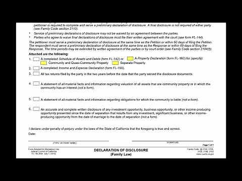 How to Complete California FL-140, Declaration of Disclosure
