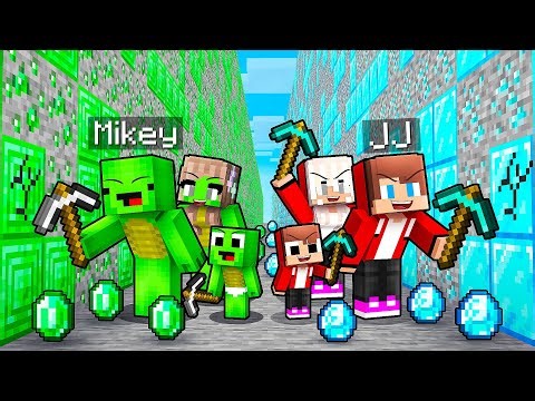 JJ and Mikey: EMERALD vs DIAMOND Family Mine Dig Battle in Minecraft - Maizen