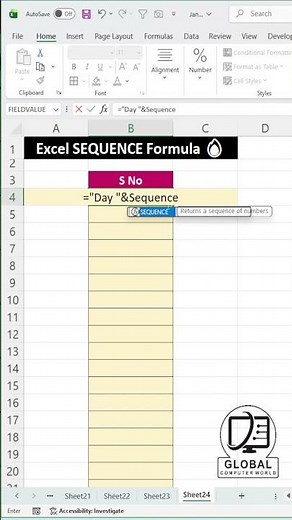 Excel SEQUENCE Formula 🔥| Day 1 to 365 in One Formula #excel #exceltips ‪@GlobalComputerWorld‬