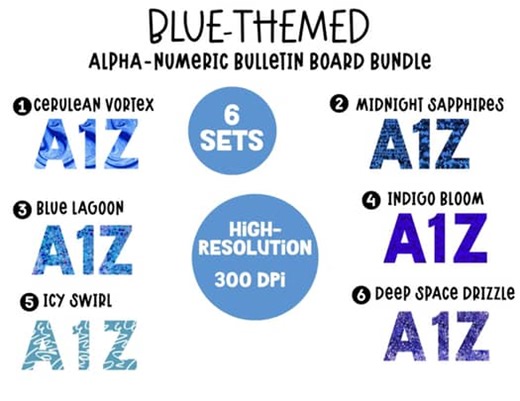 Blue-Themed Alpha-Numeric Bulletin Board Bundle: 6 Sets!