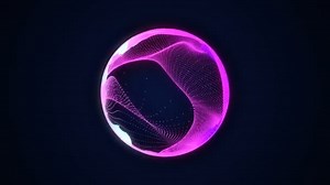 Abstract 3d animation. Colorful sphere made of audio reacting particles