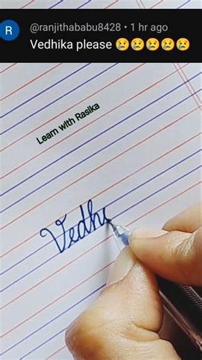 Vedhika in cursive writing ✍🏻 | Vedika name #shorts #cursivewriting #calligraphy #rasika #art
