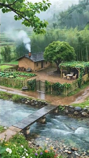 Rain-Kissed Sanctuary . The Quiet Mountain Cottage