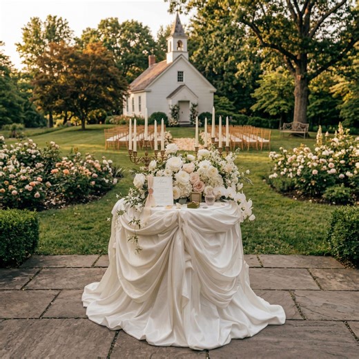 Soft Satin Draped Tablecloth for Wedding Cake Table, Classic Event Styling