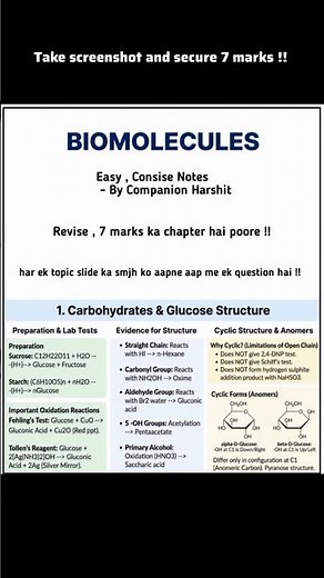 Biomolecules Class 12th Chemistry Short Notes 🔥